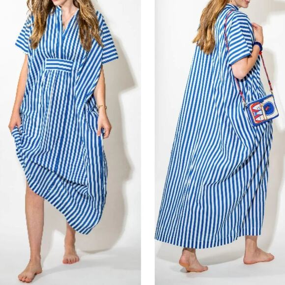 NWT Ink + Alloy Margot Kaftan Stripe Blue White OS - Picture 3 of 4